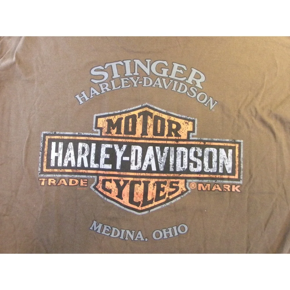 Harley Davidson T-Shirt Mens 2XL Brown Stinger Medina Ohio Genuine Motorcycles